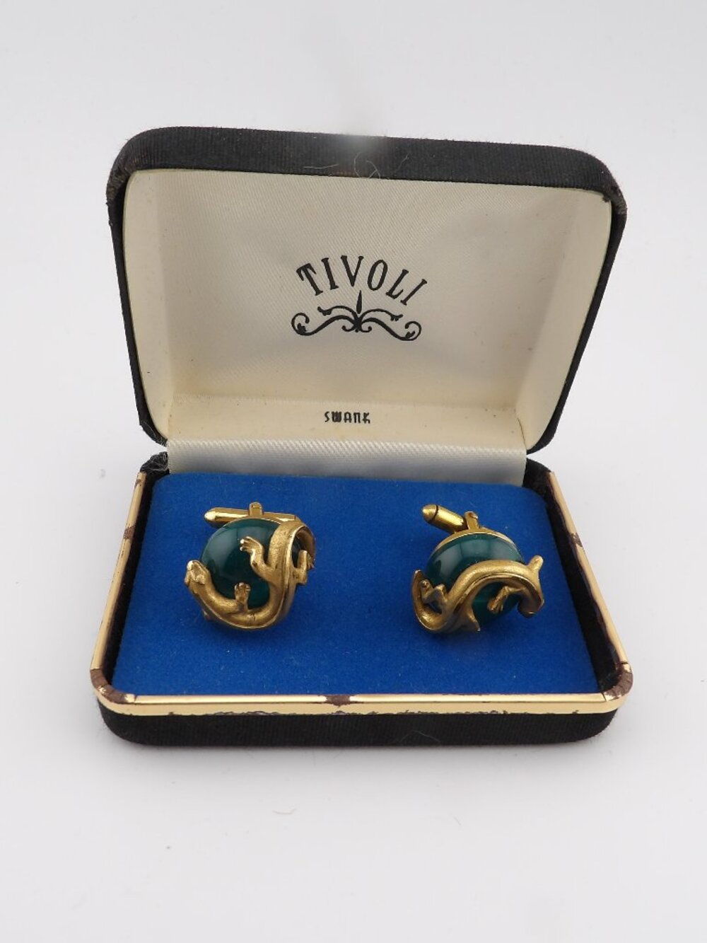 Vintage Swank Tivoli Lizard and Cabochon Cuff Links